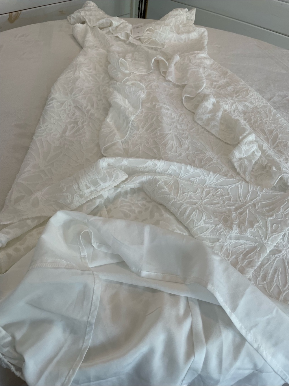 NWT Senlis Size M White Floral Textured Ruffle Maxi Dress Sleeveless Pockets - Picture 10 of 17